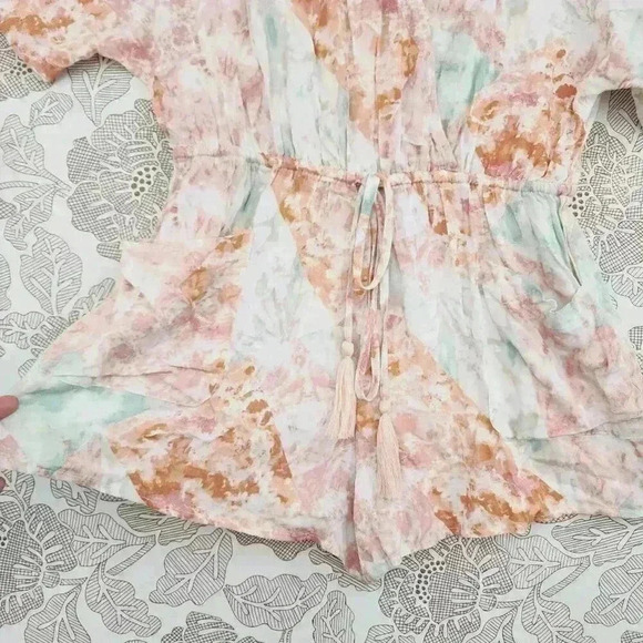 Anthropologie Fate Tie-Dye Kimono Sleeve Wrap Romper M Pastel Multicolor - Picture 6 of 8
